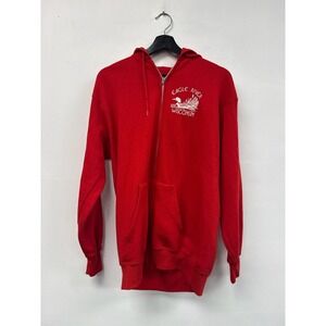Vintage Eagle River Wisconsin Hoodie Medium Red Graphic Full Zip Sweatshirt 80s